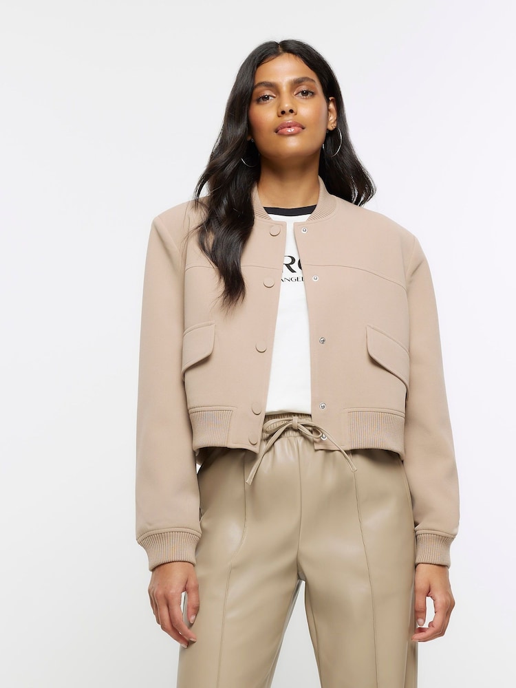 River Island Beige Tailored Bomber Jacket - Image 1 of 4