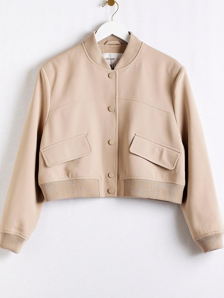 River Island Beige Tailored Bomber Jacket - Image 4 of 4