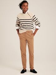 Joules Agnes Cream & Navy Striped Button Neck Jumper - Image 3 of 6