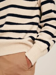 Joules Agnes Cream & Navy Striped Button Neck Jumper - Image 5 of 6