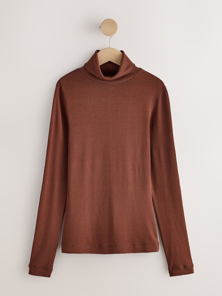 Tan Brown Roll Neck Long Sleeve Top - Image 1 of 3 Tan Brown Roll Neck Long Sleeve Top - Image 1 of 3