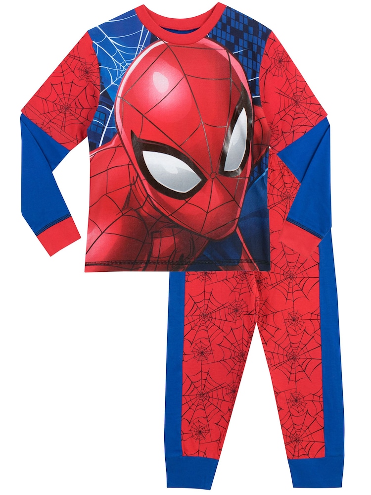Character Red Spiderman Marvel Printed Long Sleeve 100% Cotton Pyjamas - Image 1 of 3