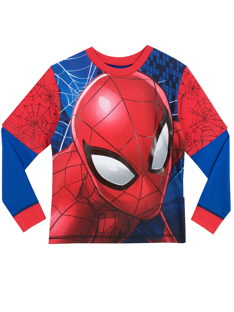 Character Red Spiderman Marvel Printed Long Sleeve 100% Cotton Pyjamas - Image 2 of 3