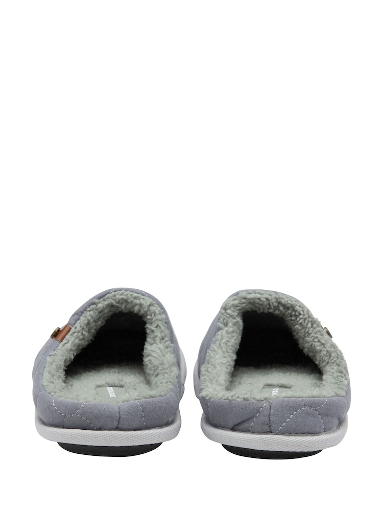 Dunlop Light Grey Mens Quilted Mule Slippers - Image 2 of 4
