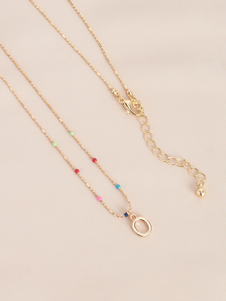 Gold Tone O Initial Beaded Necklace Letter O - Image 1 of 3