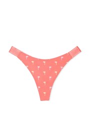 Victoria's Secret PINK Crazy For Coral Pink Palms Thong Cotton Logo Knickers - Image 3 of 3