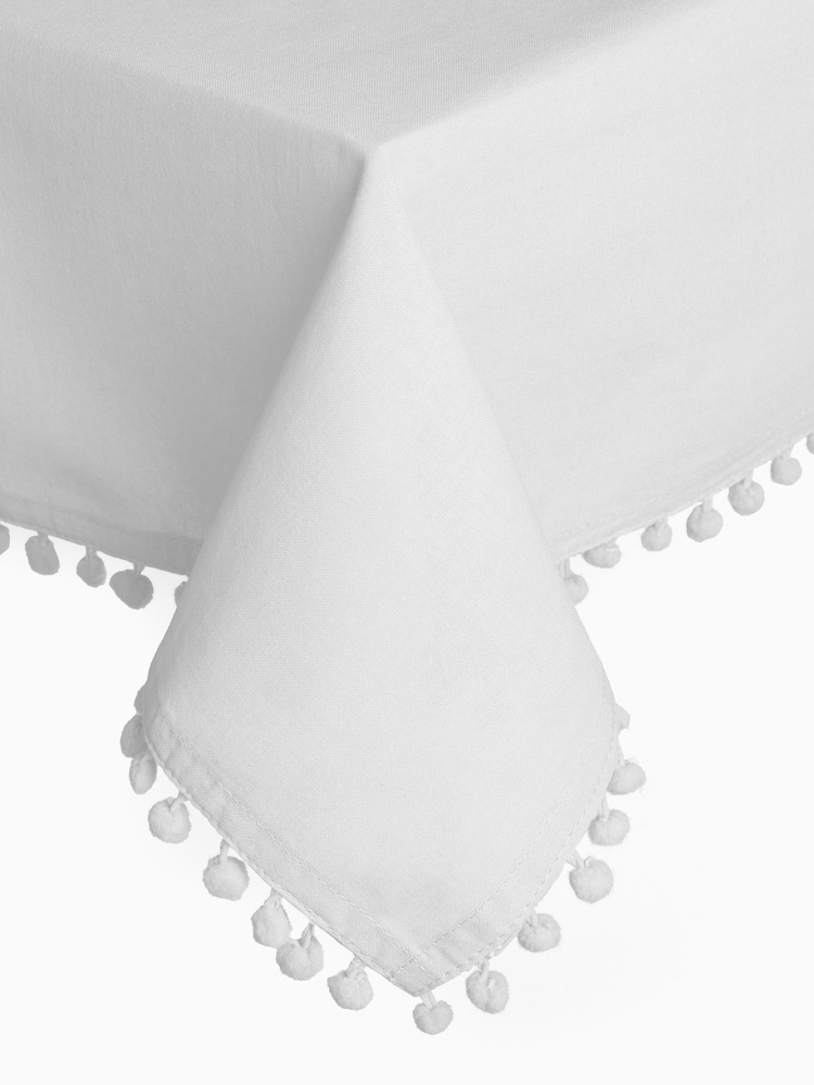 White Pom Pom 100% Cotton Tablecloth and Napkins Table Cloth - Image 2 of 2