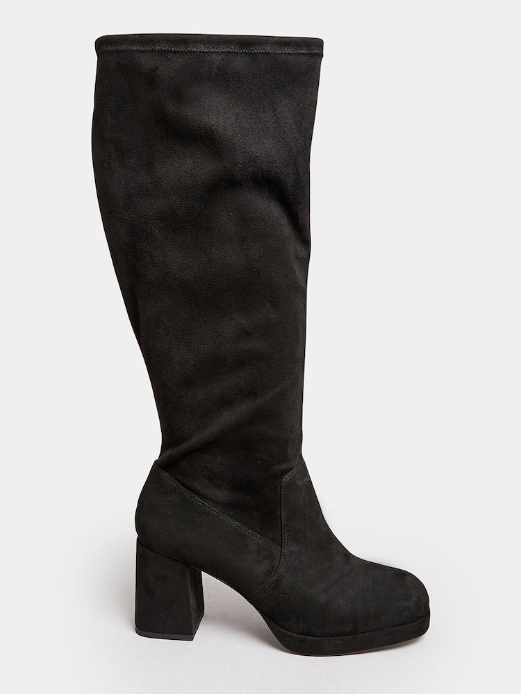 Yours Curve Black Extra-Wide Fit Platform Knee Boots - Image 1 of 4