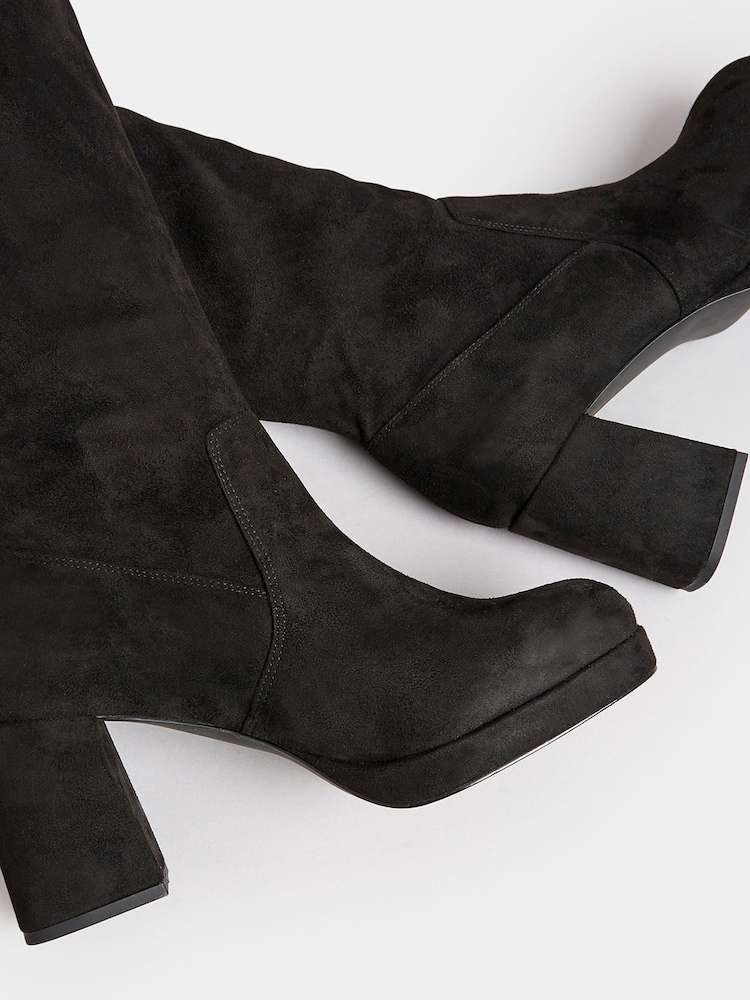 Yours Curve Black Extra-Wide Fit Platform Knee Boots - Image 4 of 4