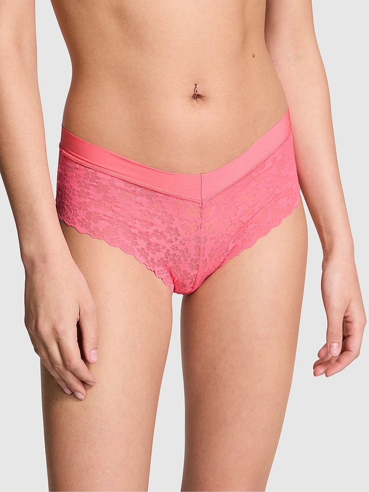 Victoria's Secret PINK Crazy For Coral Pink Cheeky No Show Lace Knickers - Image 1 of 3