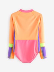 Orange/Pink Colour Block Long Sleeved Swimsuit (3-16yrs) - Image 5 of 6
