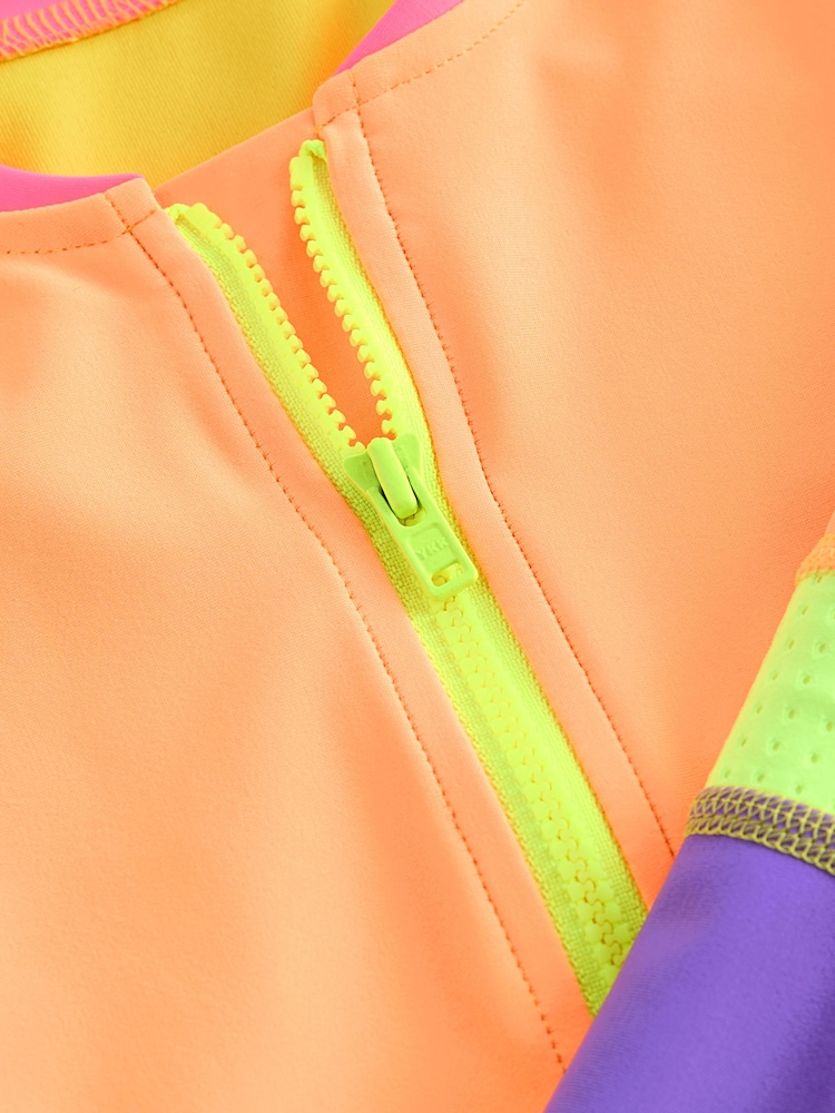 Orange/Pink Colour Block Long Sleeved Swimsuit (3-16yrs) - Image 6 of 6
