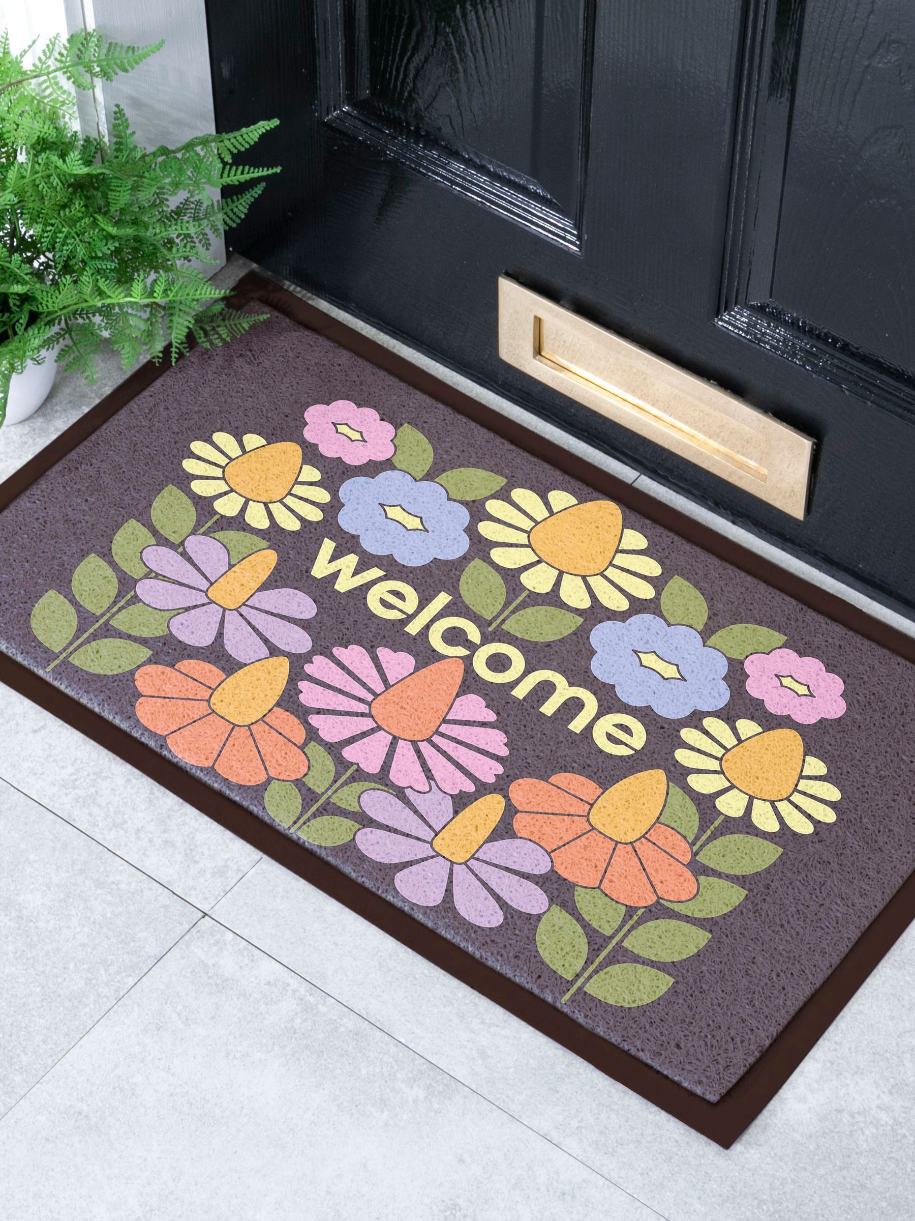 Artsy Mats Brown Elizabeth Olwen Welcome Floral IndoorOutdoor Doormat