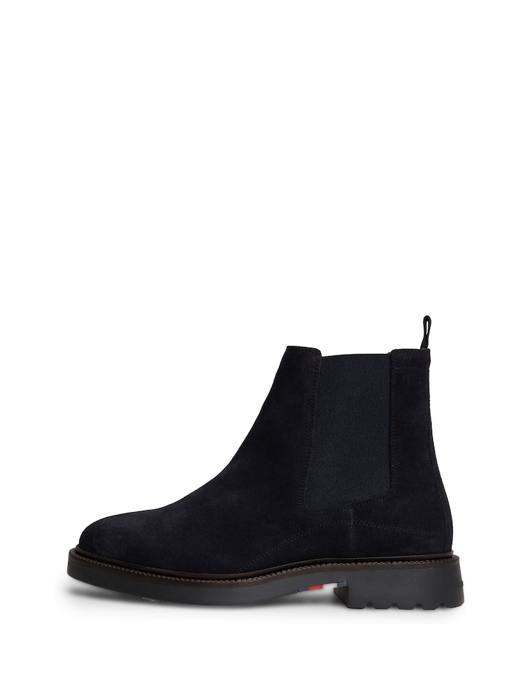 Tommy Hilfiger Blue Suede Embossed Cleat Chelsea Boots - Image 2 of 6 Tommy Hilfiger Blue Suede Embossed Cleat Chelsea Boots - Image 2 of 6