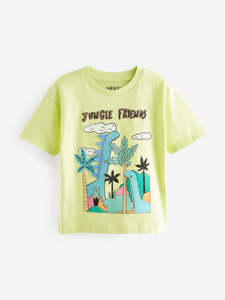 Yellow Dinosaur Appliqué Character 100% Cotton Short Sleeve T-Shirt (6mths-7yrs) - Image 1 of 3