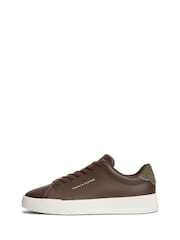 Tommy Hilfiger Brown Court Essential Leather Trainers - Image 2 of 6