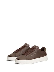 Tommy Hilfiger Brown Court Essential Leather Trainers - Image 3 of 6