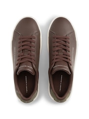 Tommy Hilfiger Brown Court Essential Leather Trainers - Image 5 of 6