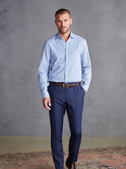 White/Navy Blue Stripe Regular Fit Single Cuff Signature Italian Fabric Shirt - Image 2 of 7