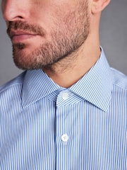White/Navy Blue Stripe Regular Fit Single Cuff Signature Italian Fabric Shirt - Image 4 of 7