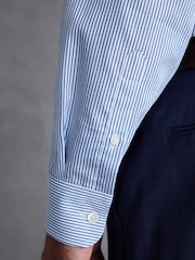White/Navy Blue Stripe Regular Fit Single Cuff Signature Italian Fabric Shirt - Image 5 of 7