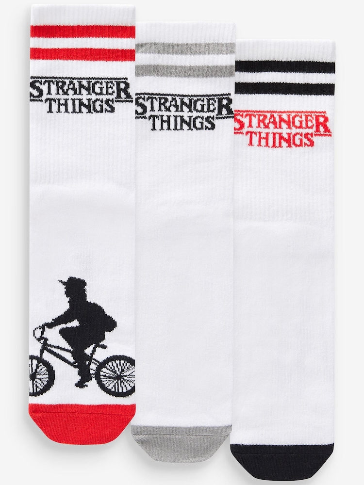 White/Red/Black Stranger Things Ribbed Ankle Socks 3 Pack - Image 1 of 4