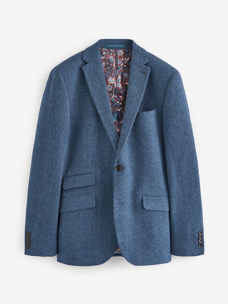 Blue Slim Fit Nova Fides Signature Herringbone Wool Blazer - Image 10 of 14