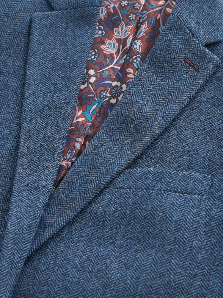 Blue Slim Fit Nova Fides Signature Herringbone Wool Blazer - Image 12 of 14