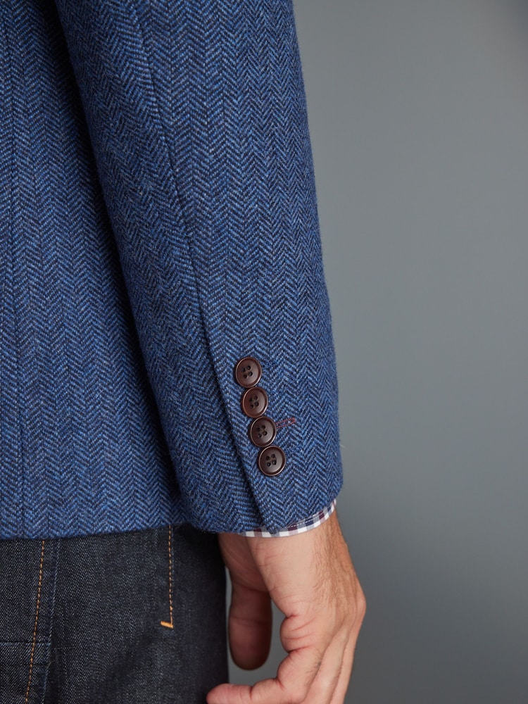 Blue Slim Fit Nova Fides Signature Herringbone Wool Blazer - Image 6 of 14