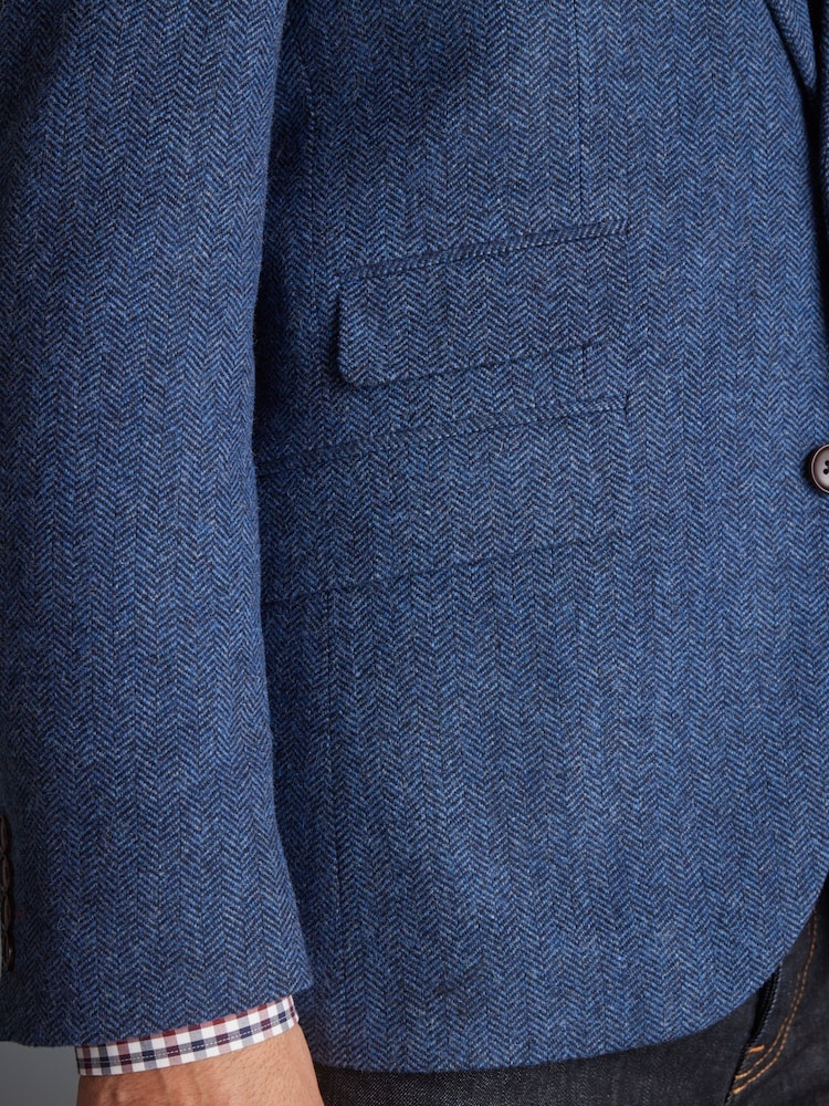 Blue Slim Fit Nova Fides Signature Herringbone Wool Blazer - Image 8 of 14