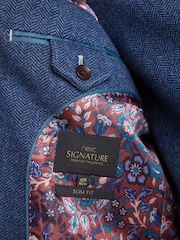 Blue Slim Fit Nova Fides Signature Herringbone Wool Blazer - Image 9 of 14