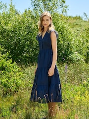 JDY Blue Broderie Midi Summer Dress - Image 1 of 4