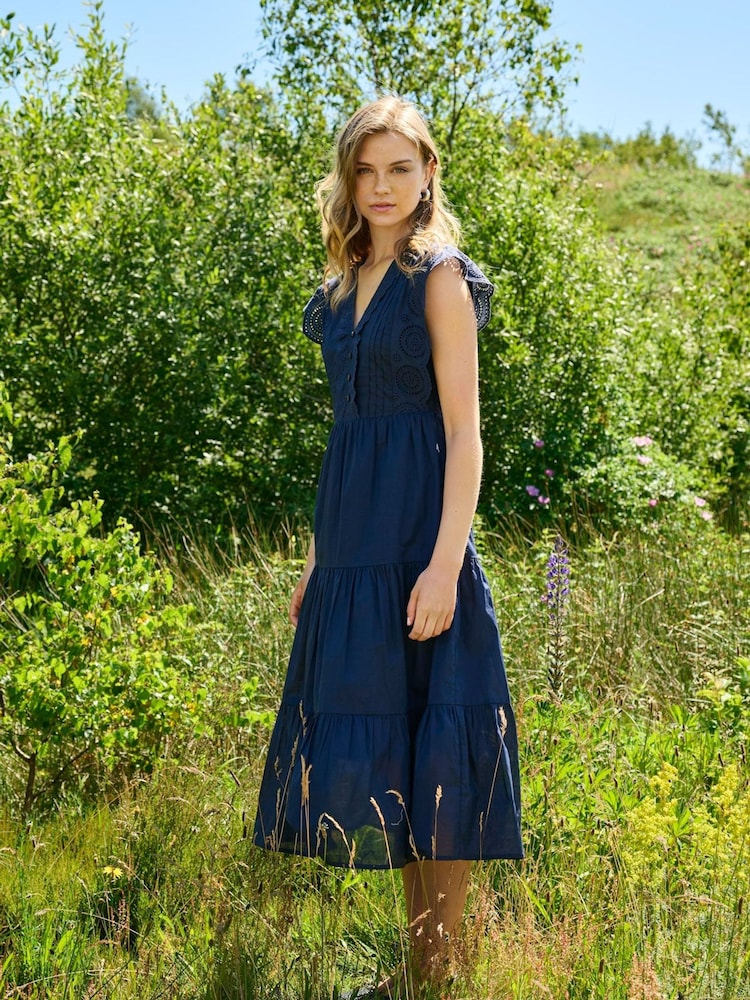 JDY Blue Broderie Midi Summer Dress - Image 1 of 4