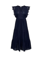 JDY Blue Broderie Midi Summer Dress - Image 3 of 4