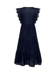 JDY Blue Broderie Midi Summer Dress - Image 4 of 4