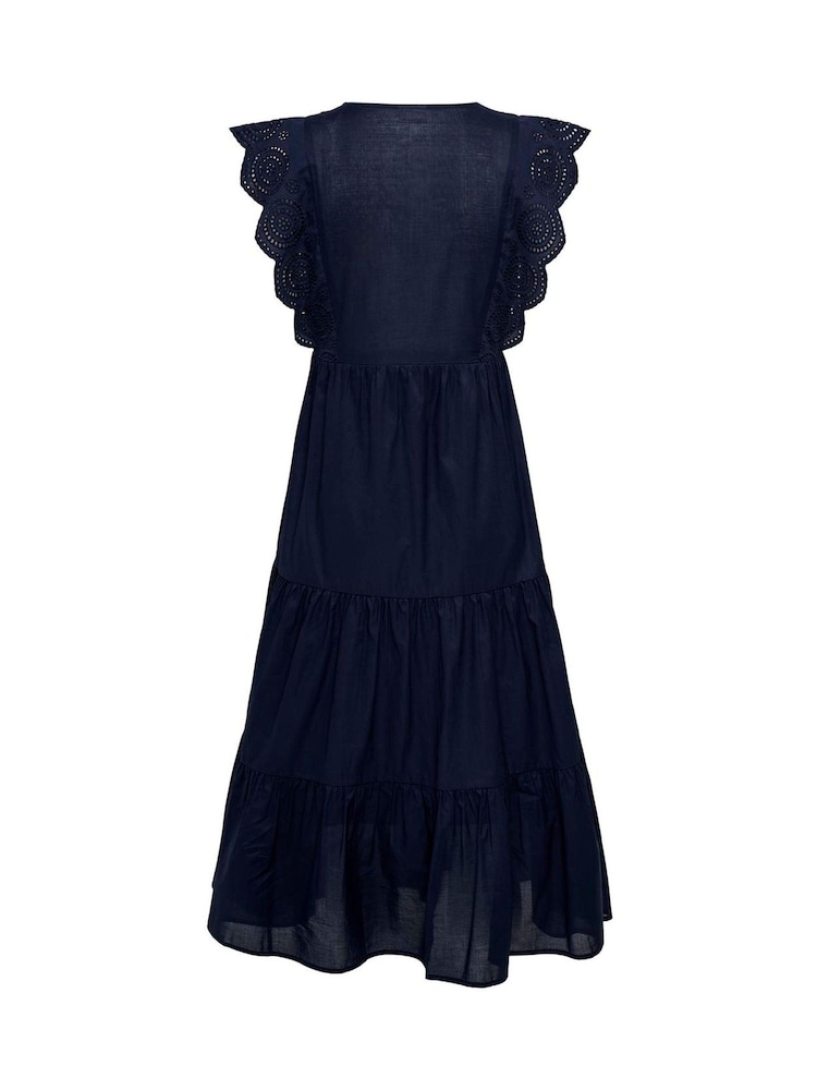 JDY Blue Broderie Midi Summer Dress - Image 4 of 4