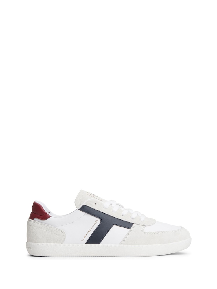 Tommy Hilfiger White Leather Mixed Texture Trainers - Image 1 of 6 Tommy Hilfiger White Leather Mixed Texture Trainers - Image 1 of 6