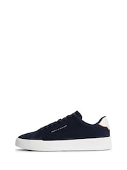 Tommy Hilfiger Blue Suede Contrast Heel Court Trainers - Image 2 of 6