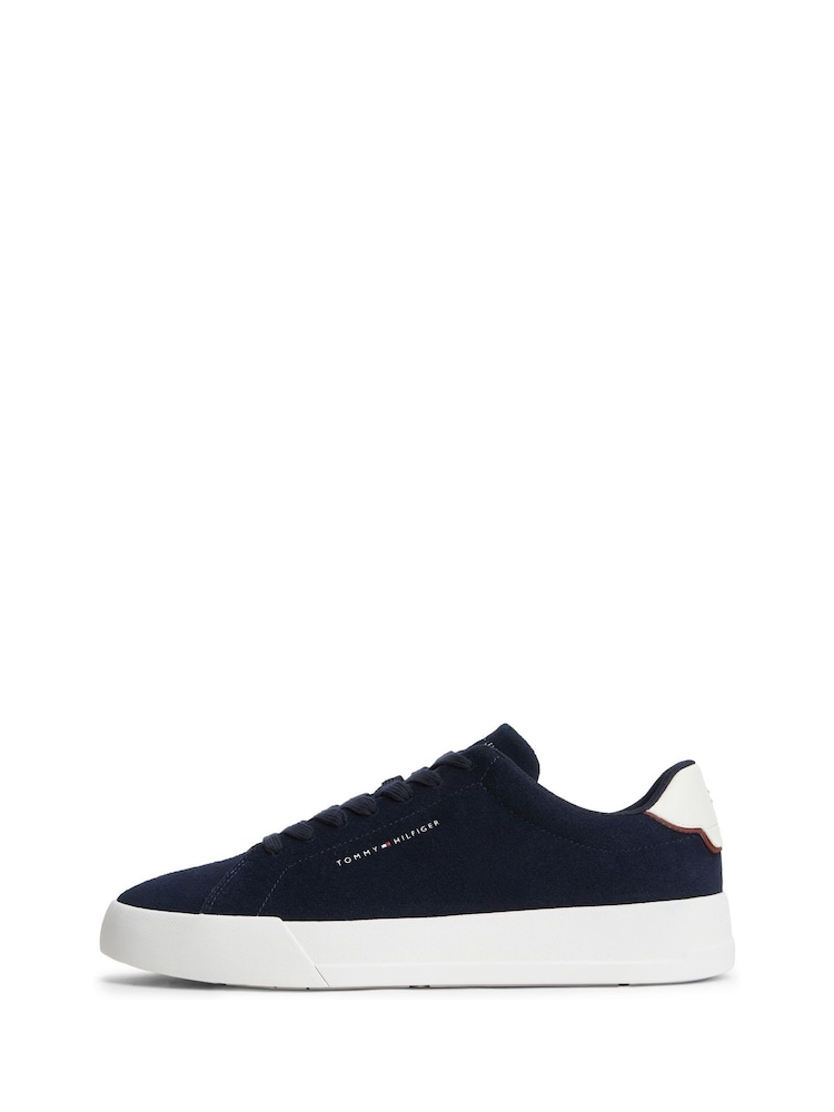 Tommy Hilfiger Blue Suede Contrast Heel Court Trainers - Image 2 of 6 Tommy Hilfiger Blue Suede Contrast Heel Court Trainers - Image 2 of 6