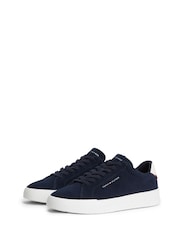Tommy Hilfiger Blue Suede Contrast Heel Court Trainers - Image 3 of 6