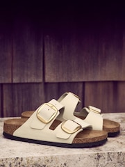 Birkenstock Cream Arizona Big Buckle Nubuck Sandals - Image 3 of 4