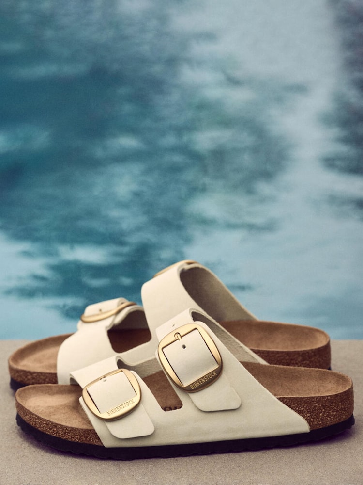 Birkenstock Cream Arizona Big Buckle Nubuck Sandals - Image 4 of 4