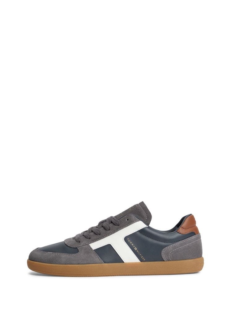 Tommy Hilfiger Blue Leather Mixed Texture Trainers - Image 2 of 6 Tommy Hilfiger Blue Leather Mixed Texture Trainers - Image 2 of 6