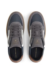 Tommy Hilfiger Blue Leather Mixed Texture Trainers - Image 5 of 6