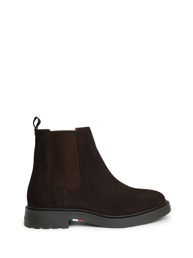 Tommy Hilfiger Brown Suede Embossed Cleat Chelsea Boots - Image 1 of 5 Tommy Hilfiger Brown Suede Embossed Cleat Chelsea Boots - Image 1 of 5