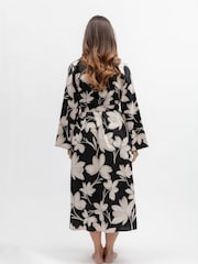 Nora Rose Black Floral Print Lace Trim Long Dressing Gown - Image 3 of 4