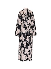 Nora Rose Black Floral Print Lace Trim Long Dressing Gown - Image 4 of 4