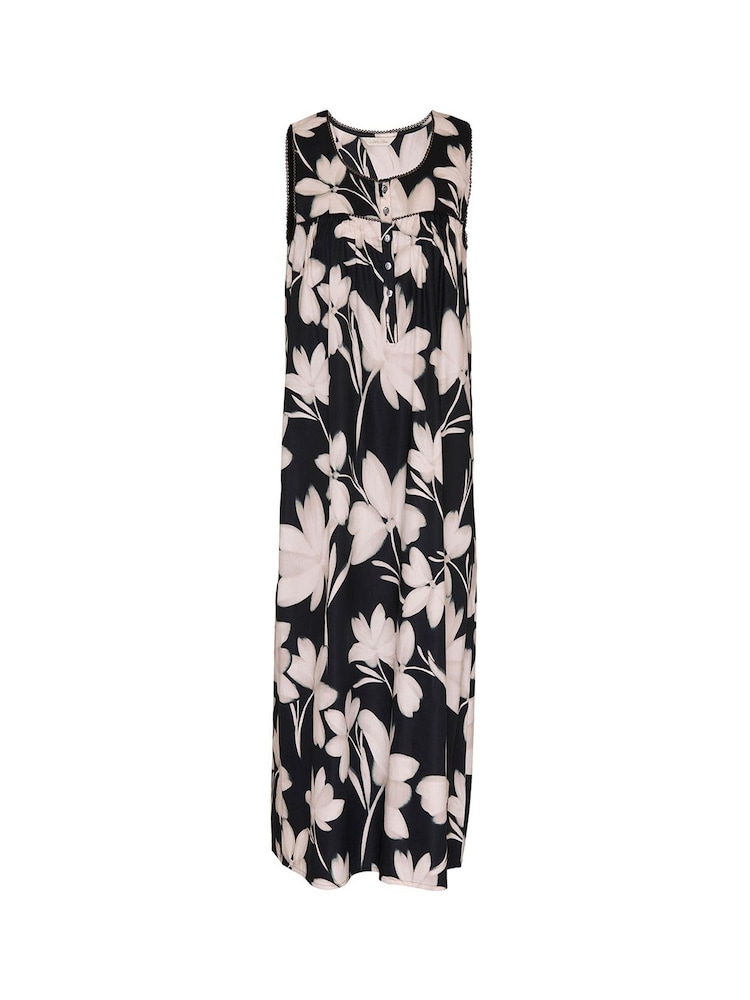Nora Rose Black Floral Print Lace Detail Long Nightdress - Image 4 of 4 Nora Rose Black Floral Print Lace Detail Long Nightdress - Image 4 of 4