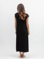 Negru - Rochie de noapte lungă cu mâneci scurte și detaliu din dantelă Nora Rose - Imaginea 2 din 3