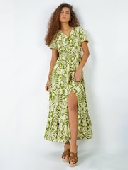 Roman Green Floral Print Button Detail Maxi Dress - Image 3 of 5